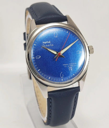 HMT Janata Para Shock 17 Jewels Blue Dial Mechanical Hand winding Men's Wrist Watch - Discover-Diamonds