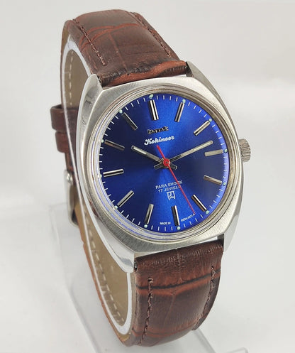 HMT Kohinoor Para Shock 17 Jewels Blue Dial Mechanical Hand winding Men's Wrist Watch - Discover-Diamonds