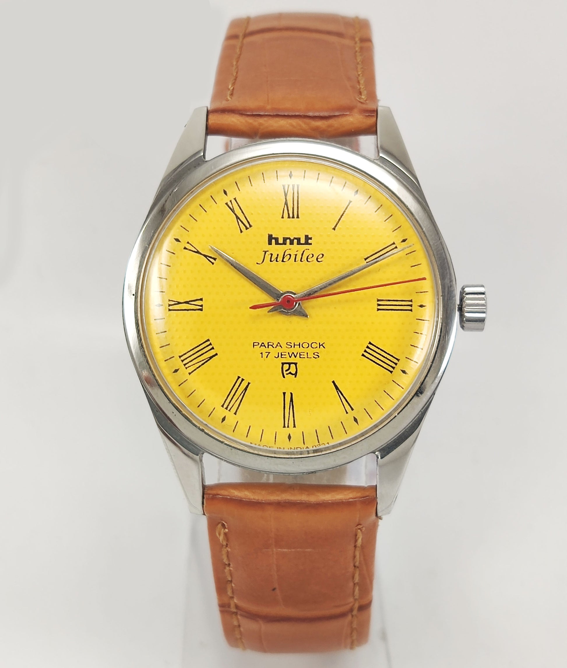 HMT Jubilee Para Shock 17 Jewels Yellow Dial Roman Numerals Mechanical Hand winding Men's Wrist Watch - Discover-Diamonds