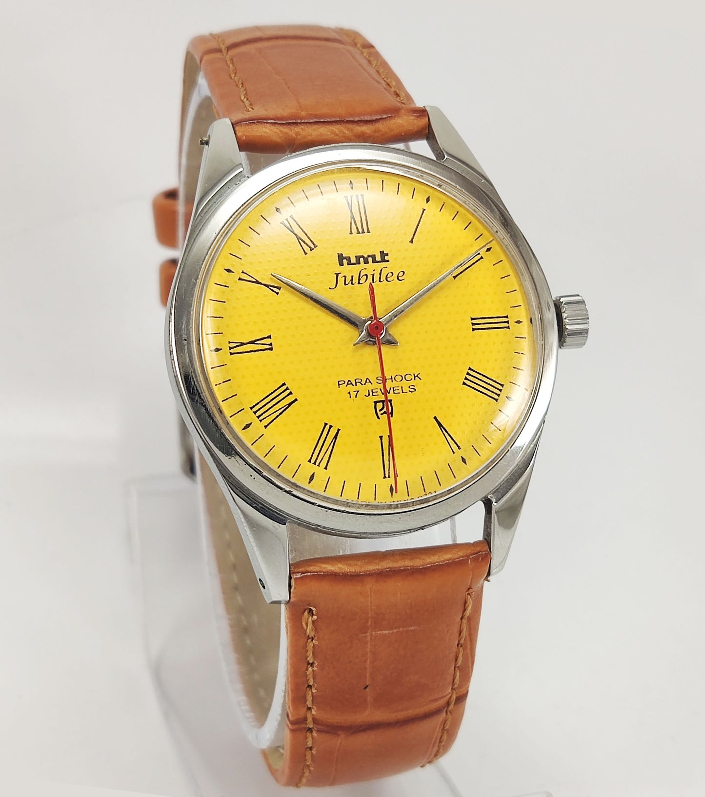 HMT Jubilee Para Shock 17 Jewels Yellow Dial Roman Numerals Mechanical Hand winding Men's Wrist Watch - Discover-Diamonds