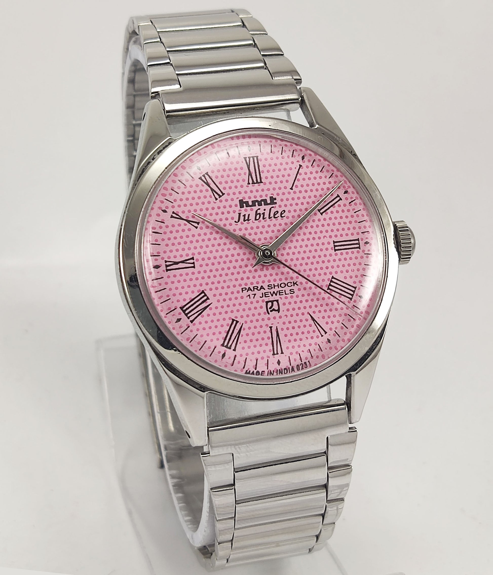 HMT Jubilee Para Shock 17 Jewels Pink Dial Mechanical Hand winding Men's Wrist Watch Discover-Diamonds