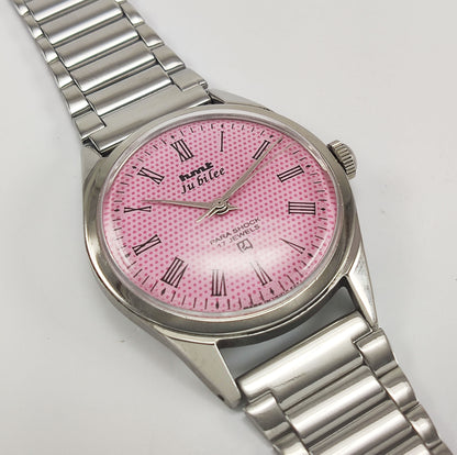 HMT Jubilee Para Shock 17 Jewels Pink Dial Mechanical Hand winding Men's Wrist Watch Discover-Diamonds