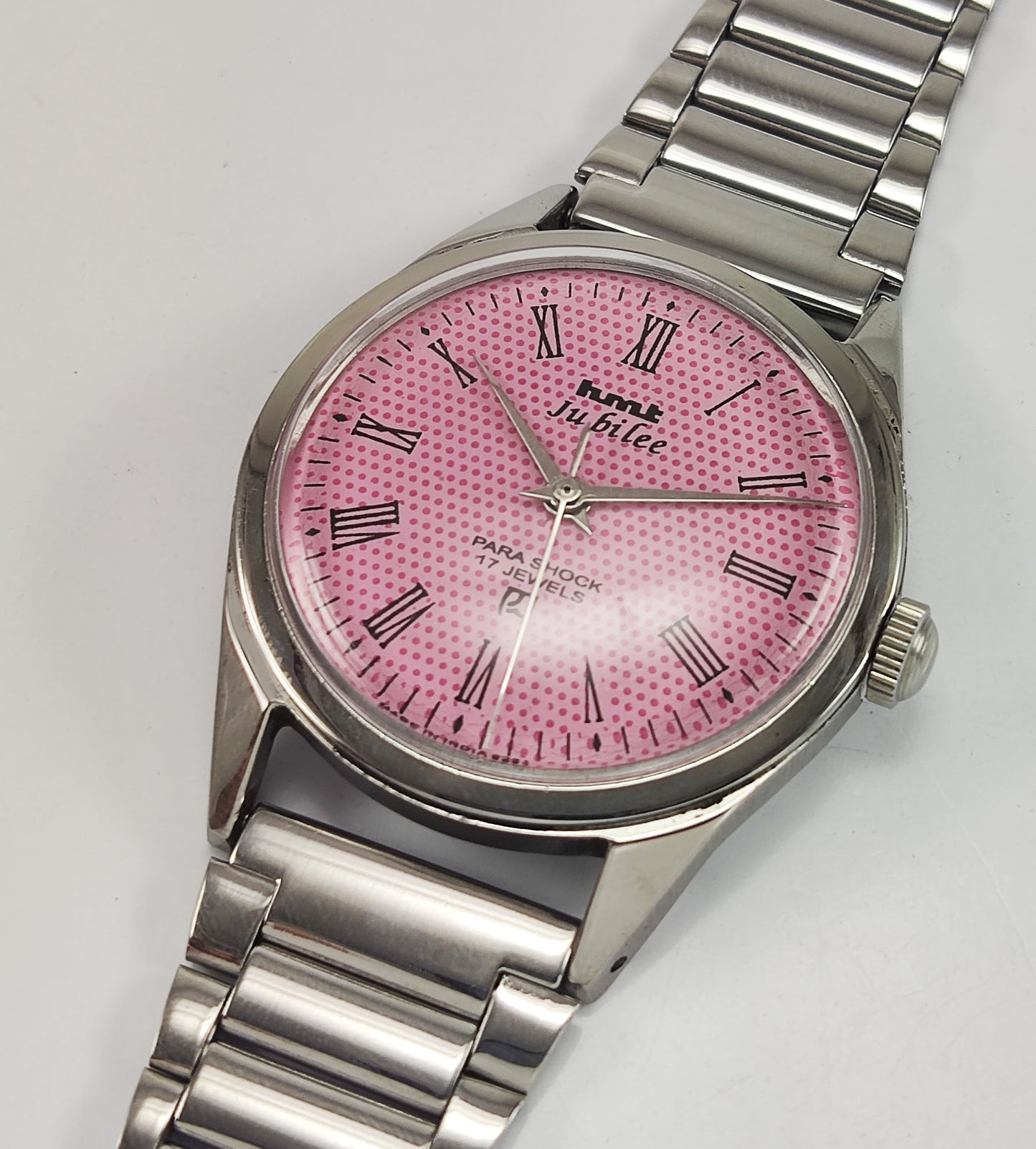 HMT Jubilee Para Shock 17 Jewels Pink Dial Mechanical Hand winding Men's Wrist Watch Discover-Diamonds