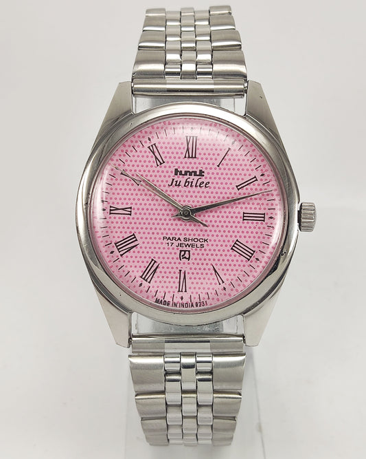 HMT Jubilee Para Shock 17 Jewels Pink Dial Mechanical Hand winding Men's Wrist Watch Discover-Diamonds