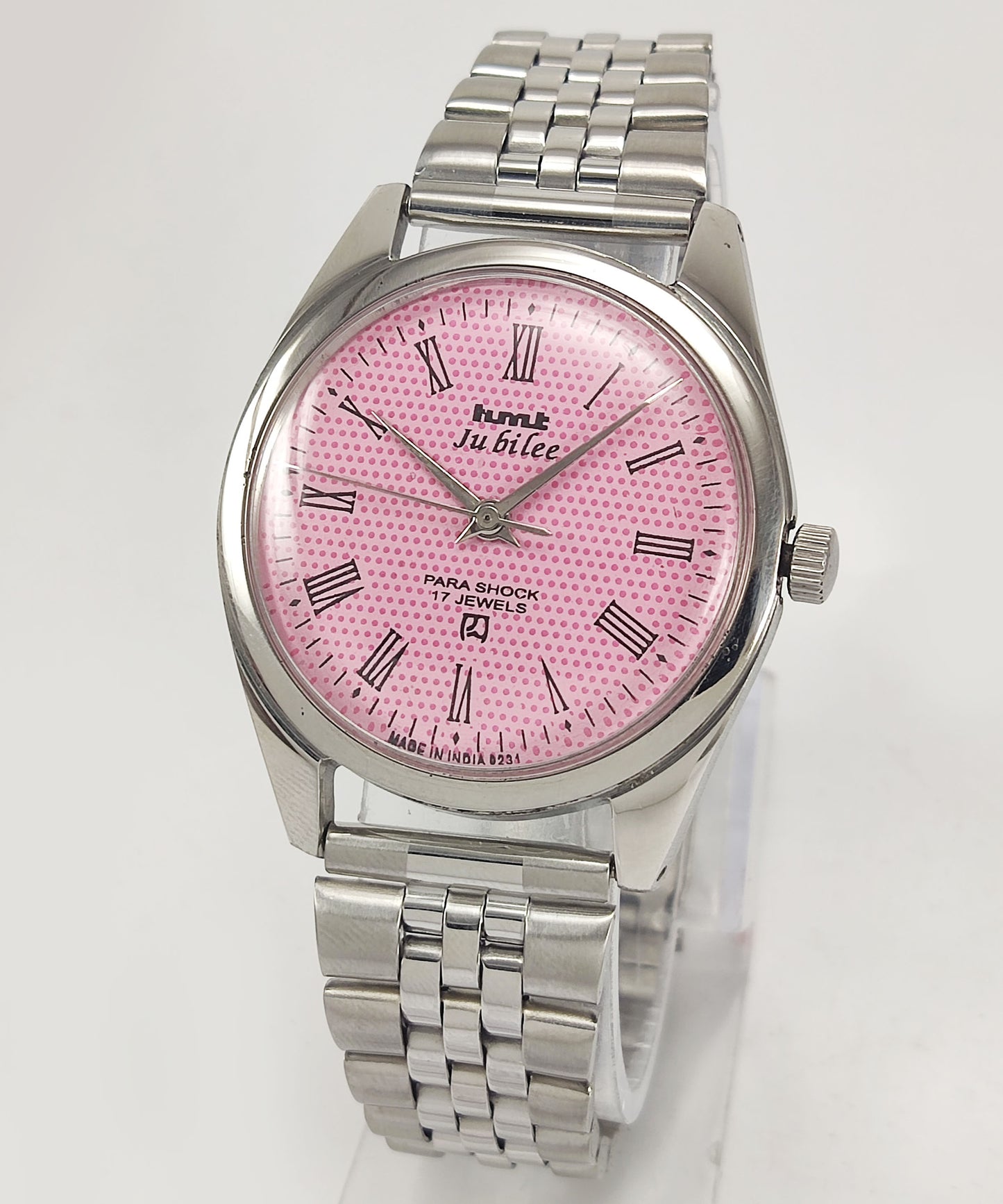 HMT Jubilee Para Shock 17 Jewels Pink Dial Mechanical Hand winding Men's Wrist Watch Discover-Diamonds