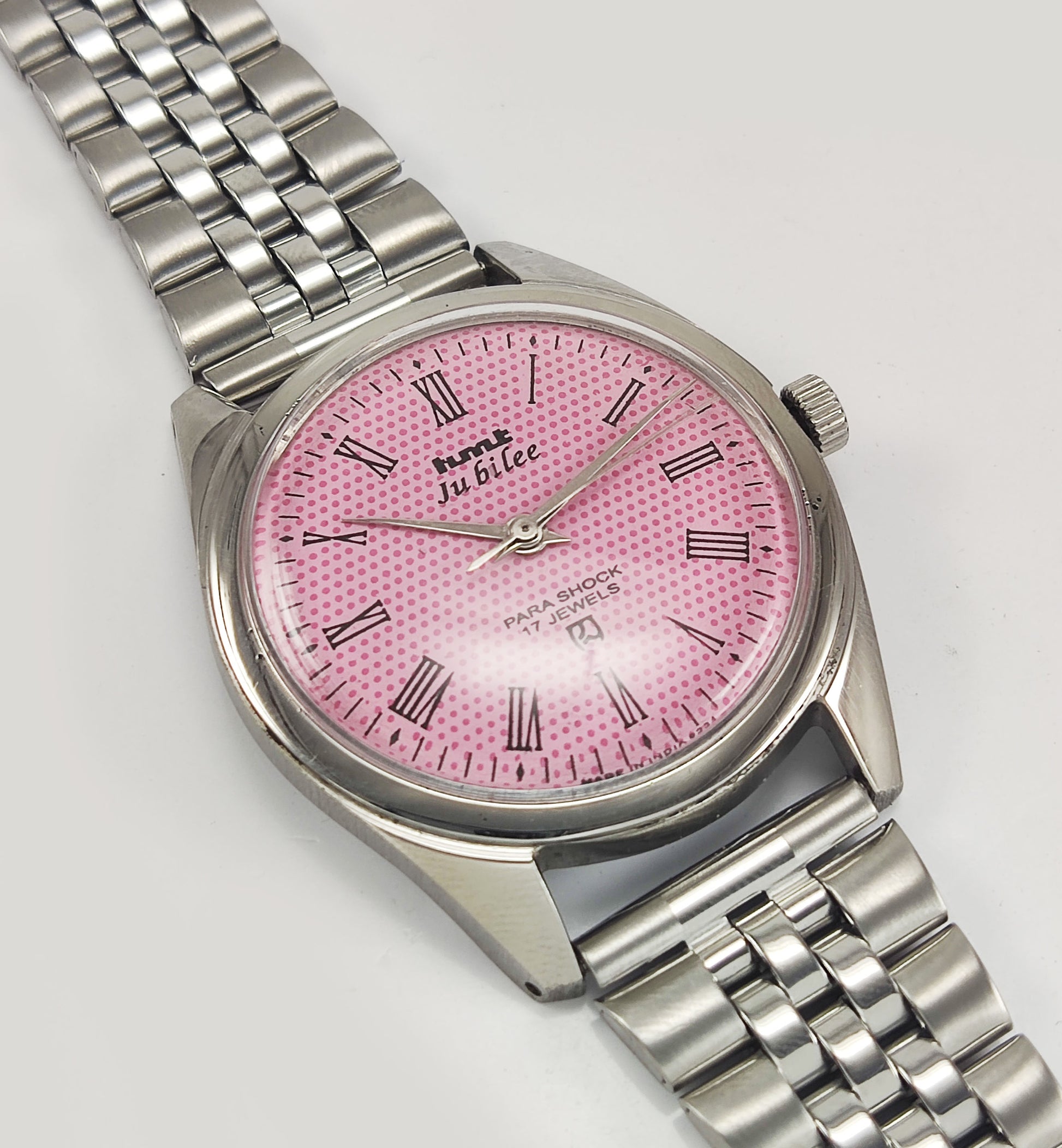 HMT Jubilee Para Shock 17 Jewels Pink Dial Mechanical Hand winding Men's Wrist Watch Discover-Diamonds