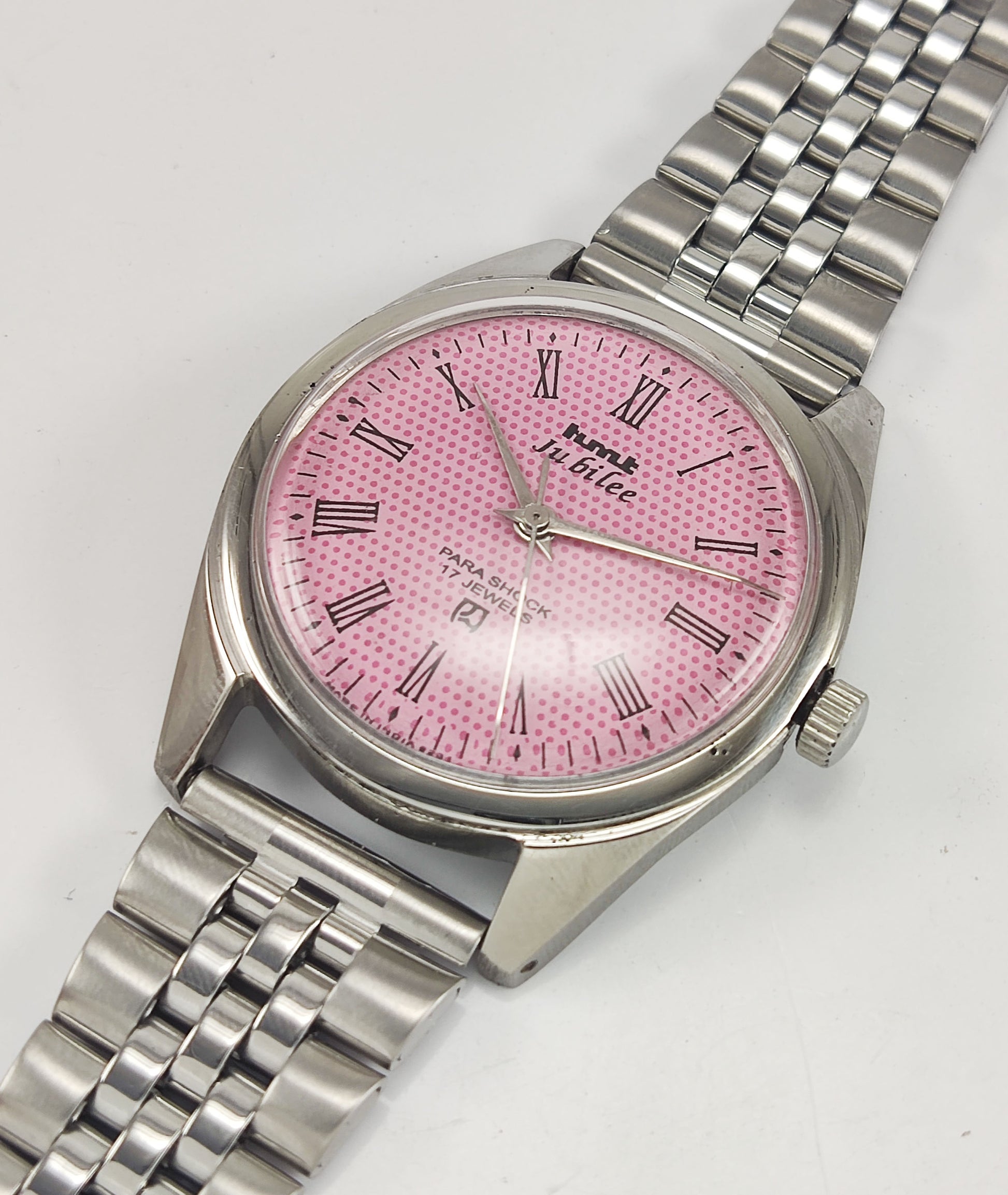 HMT Jubilee Para Shock 17 Jewels Pink Dial Mechanical Hand winding Men's Wrist Watch Discover-Diamonds