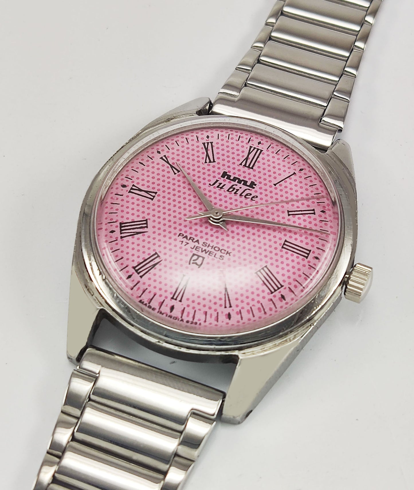 HMT Jubilee Para Shock 17 Jewels Pink Dial Mechanical Hand winding Men's Wrist Watch Discover-Diamonds