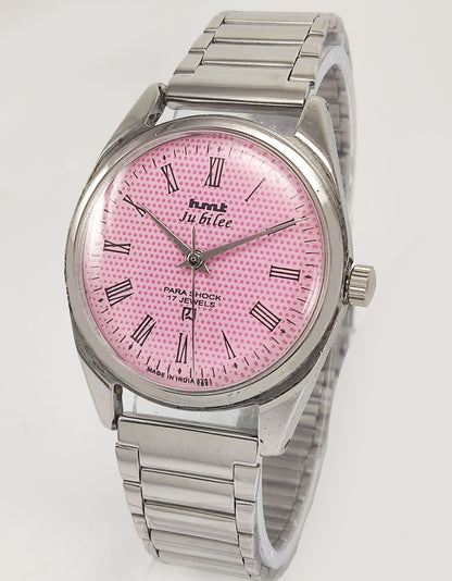 HMT Jubilee Para Shock 17 Jewels Pink Dial Mechanical Hand winding Men's Wrist Watch Discover-Diamonds