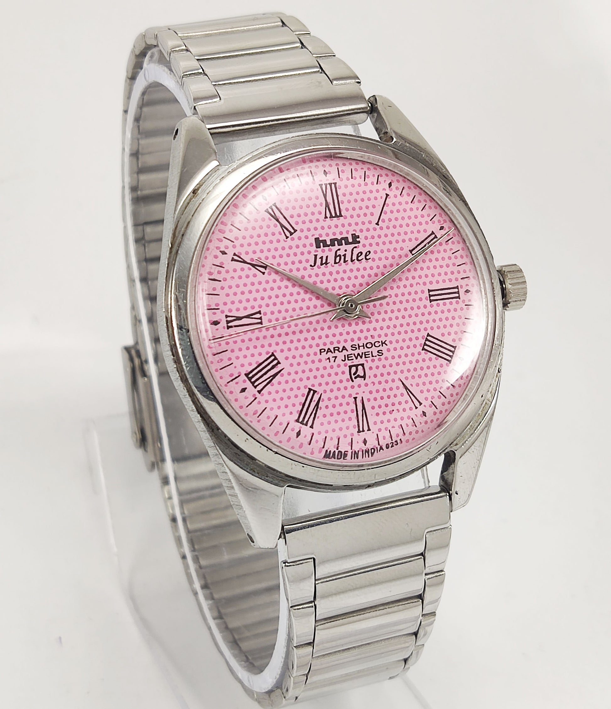 HMT Jubilee Para Shock 17 Jewels Pink Dial Mechanical Hand winding Men's Wrist Watch Discover-Diamonds