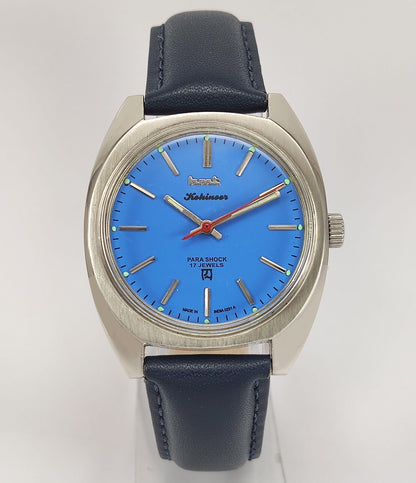 HMT Kohinoor Para Shock 17 Jewels Blue Dial Mechanical Hand winding Men's Wrist Watch - Discover-Diamonds