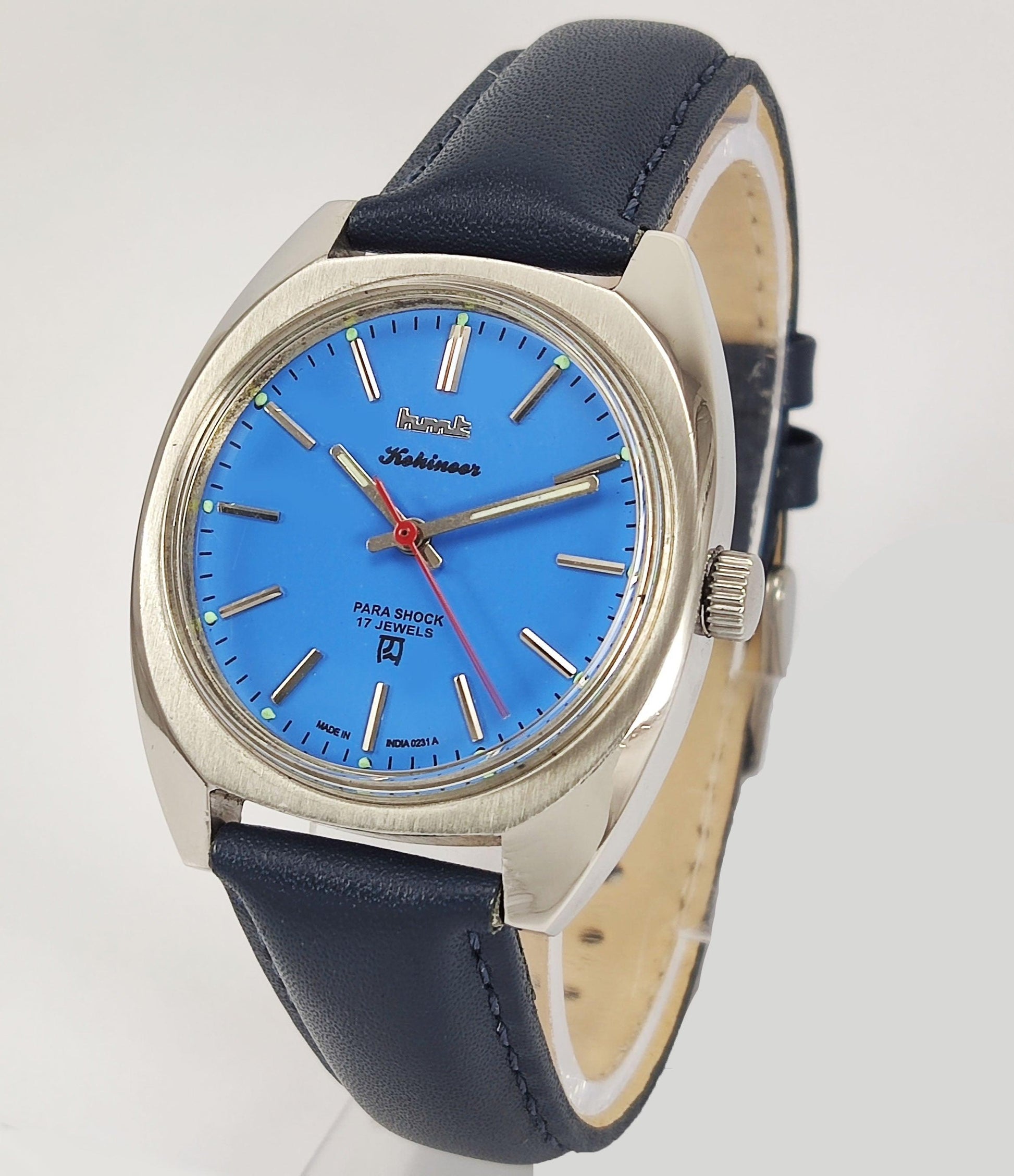 HMT Kohinoor Para Shock 17 Jewels Blue Dial Mechanical Hand winding Men's Wrist Watch - Discover-Diamonds