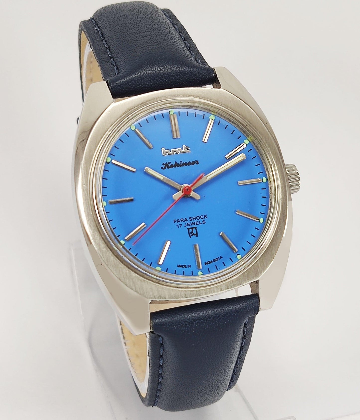 HMT Kohinoor Para Shock 17 Jewels Blue Dial Mechanical Hand winding Men's Wrist Watch - Discover-Diamonds