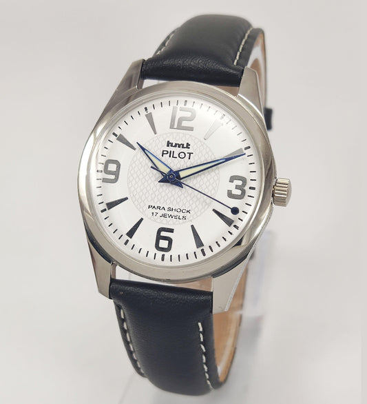 HMT Pilot Para Shock 17 Jewels White Dial Radium Hands Mechanical Hand winding Men's Wrist Watch - Discover-Diamonds