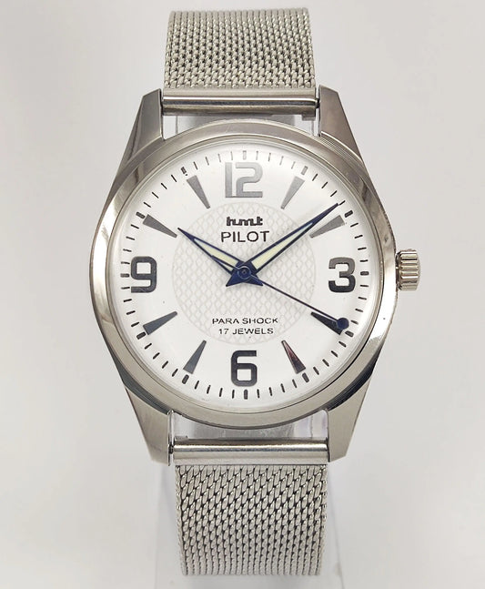 HMT Pilot Para Shock 17 Jewels White Dial Radium Hands Mechanical Hand winding Men's Wrist Watch - Discover-Diamonds