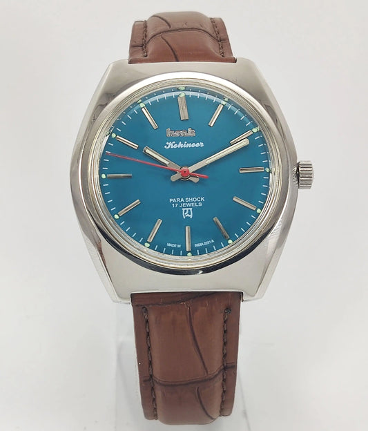 HMT Kohinoor Para Shock 17 Jewels Peacock Blue Dial Mechanical Hand winding Men's Wrist Watch - Discover-Diamonds