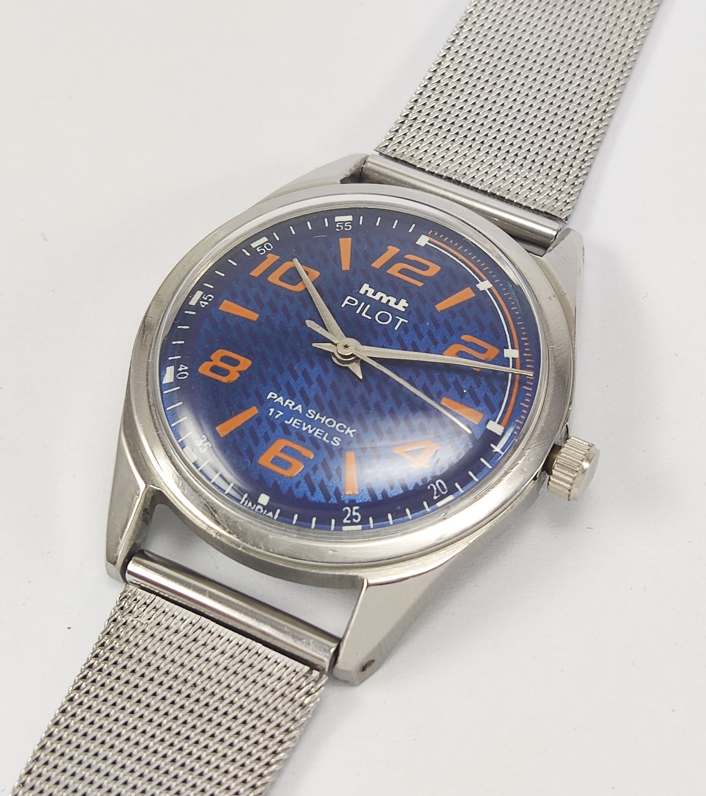 HMT Pilot Para Shock 17 Jewels Blue Dial Mechanical Hand winding Men's Wrist Watch Discover-Diamonds