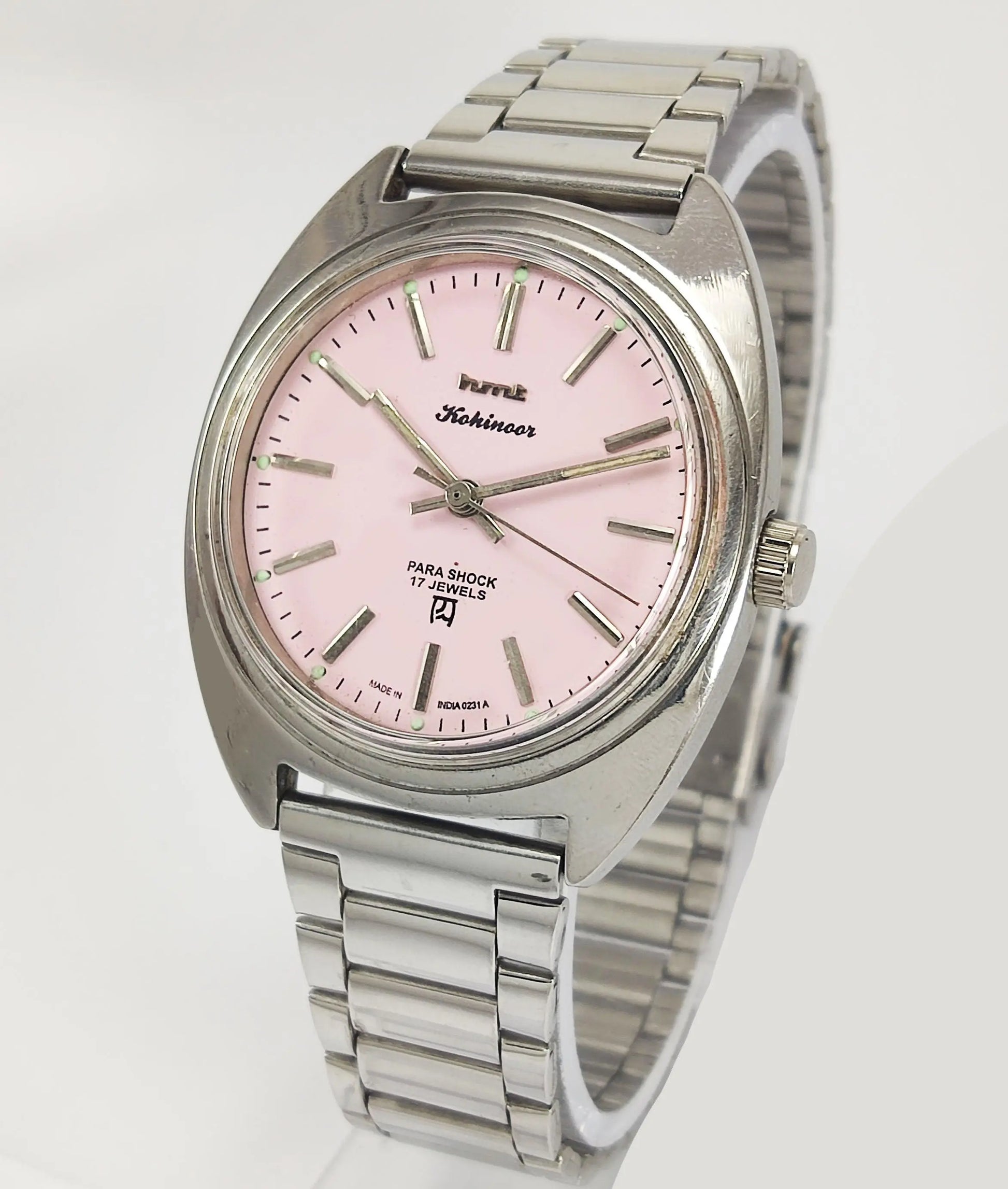 HMT Kohinoor Para Shock 17 Jewels Pink Dial Mechanical Hand winding Men's Wrist Watch - Discover-Diamonds