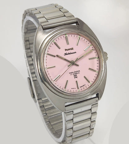 HMT Kohinoor Para Shock 17 Jewels Pink Dial Mechanical Hand winding Men's Wrist Watch - Discover-Diamonds