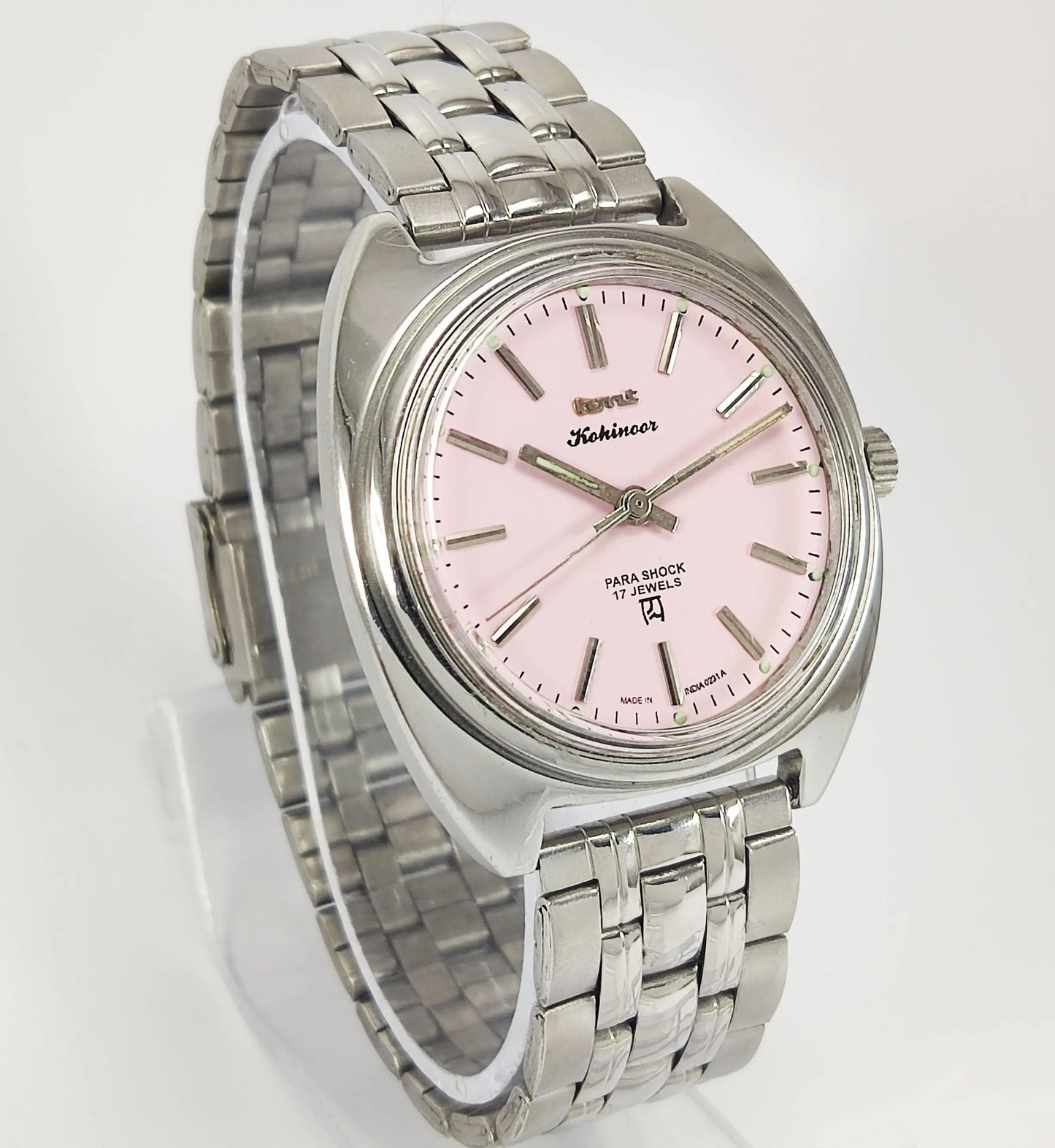 HMT Kohinoor Para Shock 17 Jewels Pink Dial Mechanical Hand winding Men's Wrist Watch - Discover-Diamonds