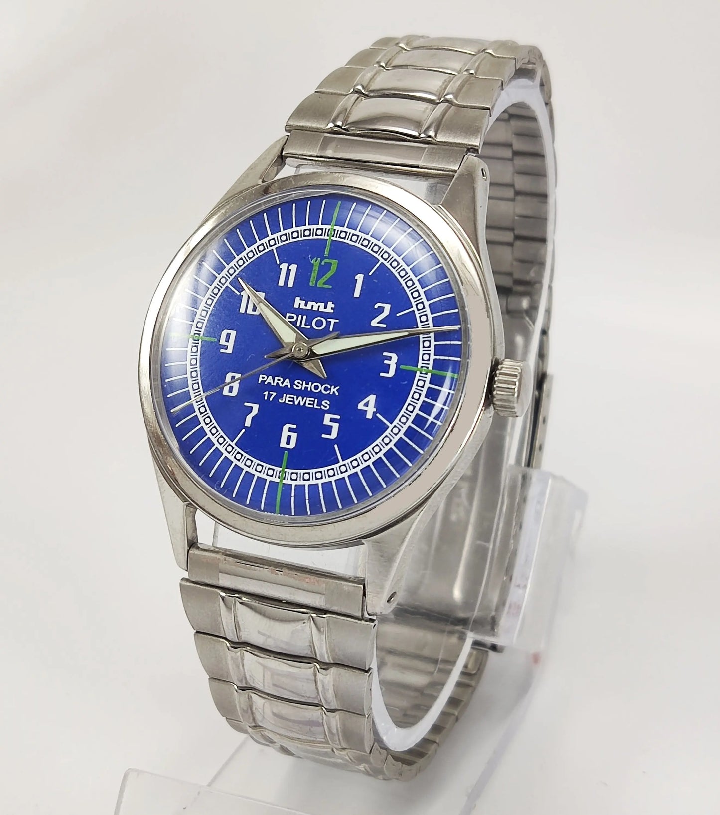 HMT Pilot Para Shock 17 Jewels Blue Dial Mechanical Hand winding Men's Wrist Watch Discover-Diamonds