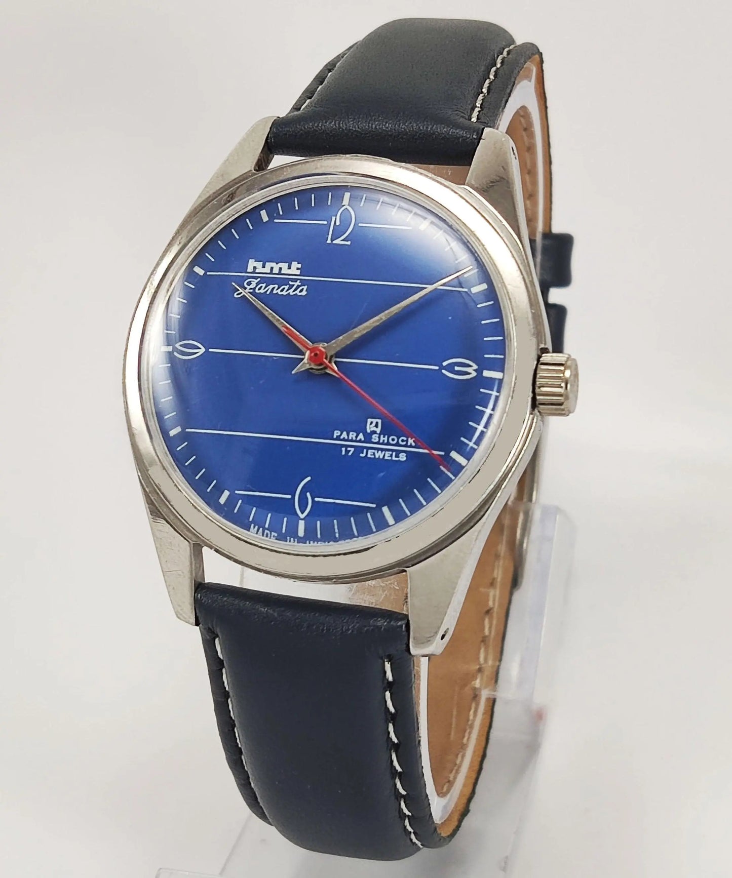 HMT Janata Para Shock 17 Jewels Blue Dial Mechanical Hand winding Men's Wrist Watch - Discover-Diamonds