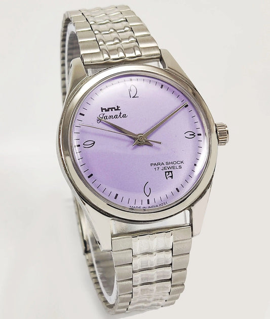 HMT Janata Para Shock 17 Jewels Purple Dial Mechanical Hand winding Men's Wrist Watch - Discover-Diamonds