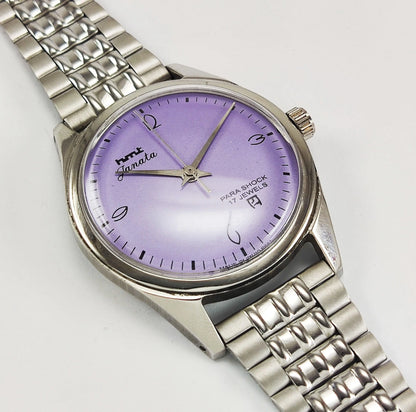 HMT Janata Para Shock 17 Jewels Purple Dial Mechanical Hand winding Men's Wrist Watch - Discover-Diamonds