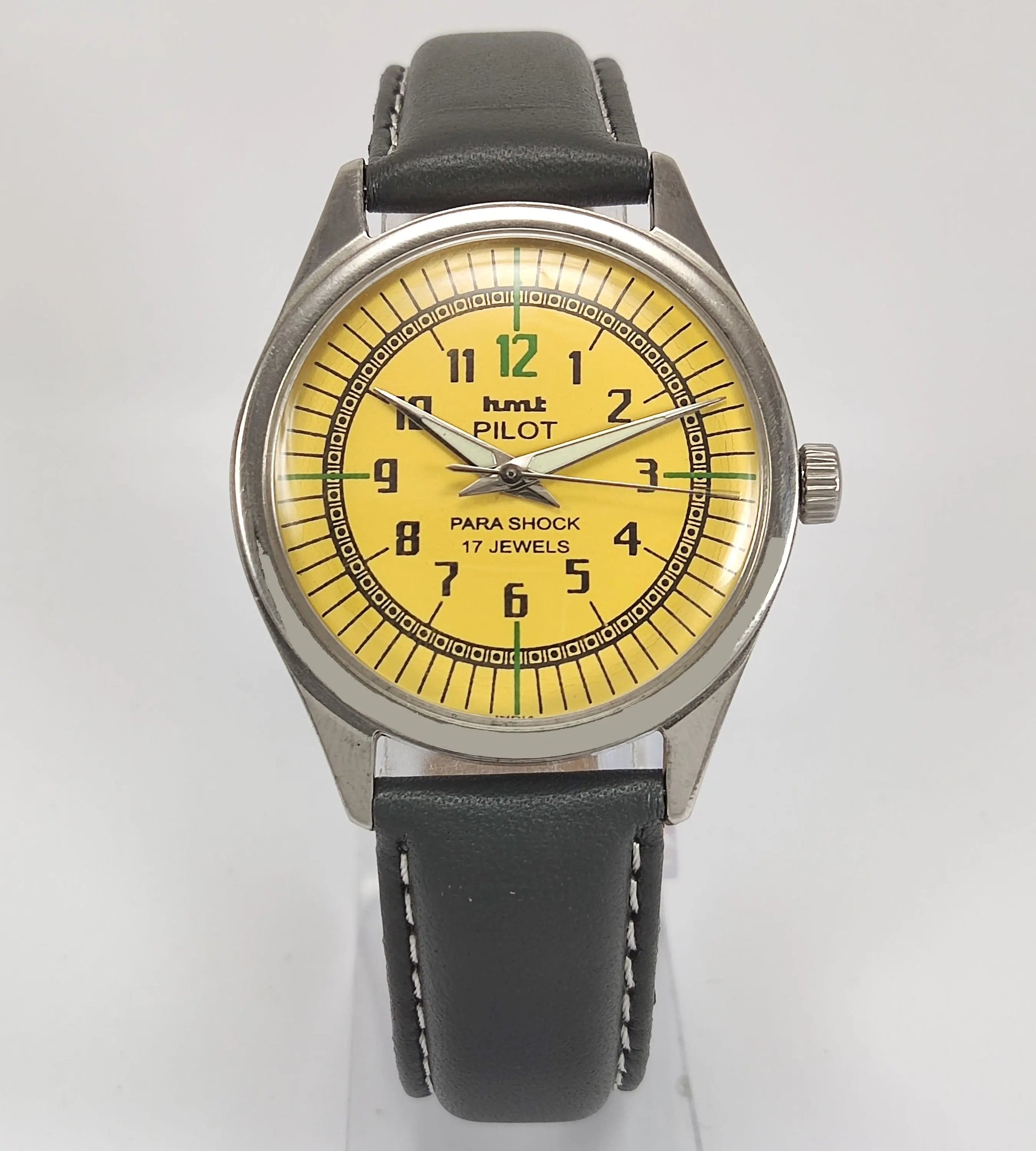 HMT Pilot Para Shock 17 Jewels Yellow Dial Mechanical Hand winding Men's Wrist Watch Discover-Diamonds