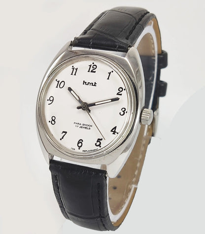 HMT Para Shock 17 Jewels White Dial Mechanical Hand winding Men's Wrist Watch - Discover-Diamonds