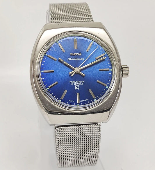 HMT Kohinoor Para Shock 17 Jewels Blue Dial Mechanical Hand winding Men's Wrist Watch - Discover-Diamonds
