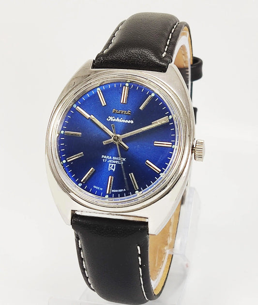 HMT Kohinoor Para Shock 17 Jewels Blue Dial Mechanical Hand winding Men's Wrist Watch - Discover-Diamonds