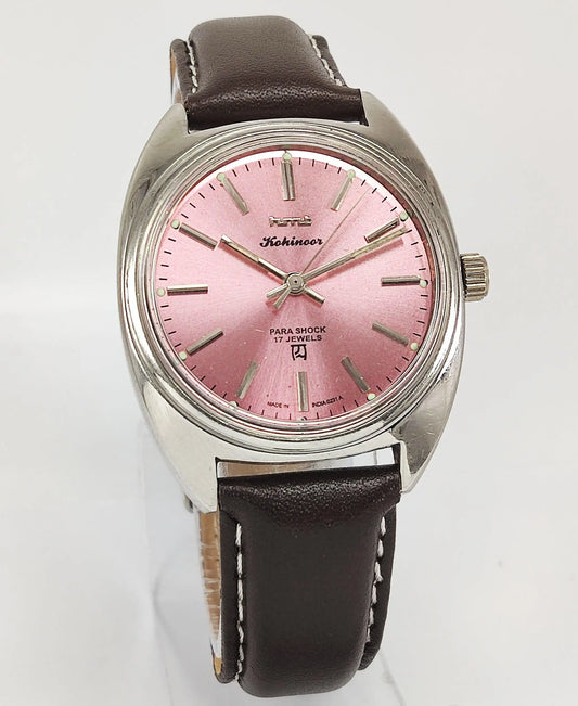 HMT Kohinoor Para Shock 17 Jewels Pink Dial Mechanical Hand winding Men's Wrist Watch - Discover-Diamonds