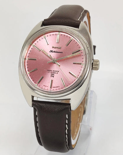 HMT Kohinoor Para Shock 17 Jewels Pink Dial Mechanical Hand winding Men's Wrist Watch - Discover-Diamonds