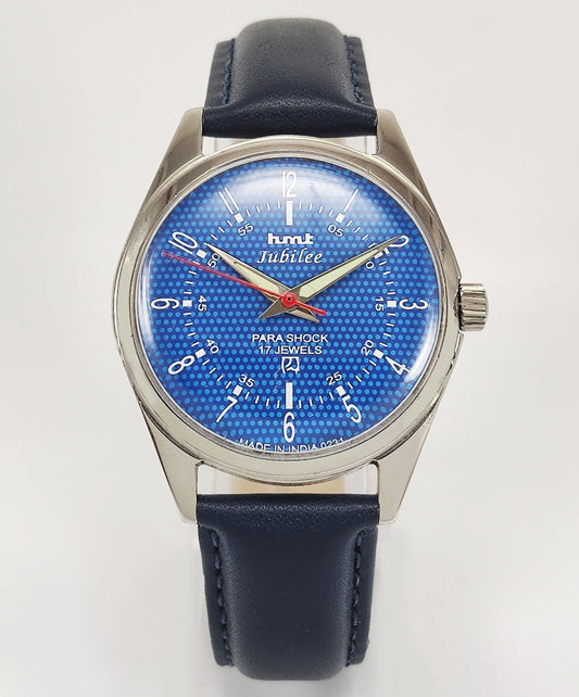 HMT Jubilee Para Shock 17 Jewels Blue Dial Mechanical Hand winding Men's Wrist Watch Discover-Diamonds