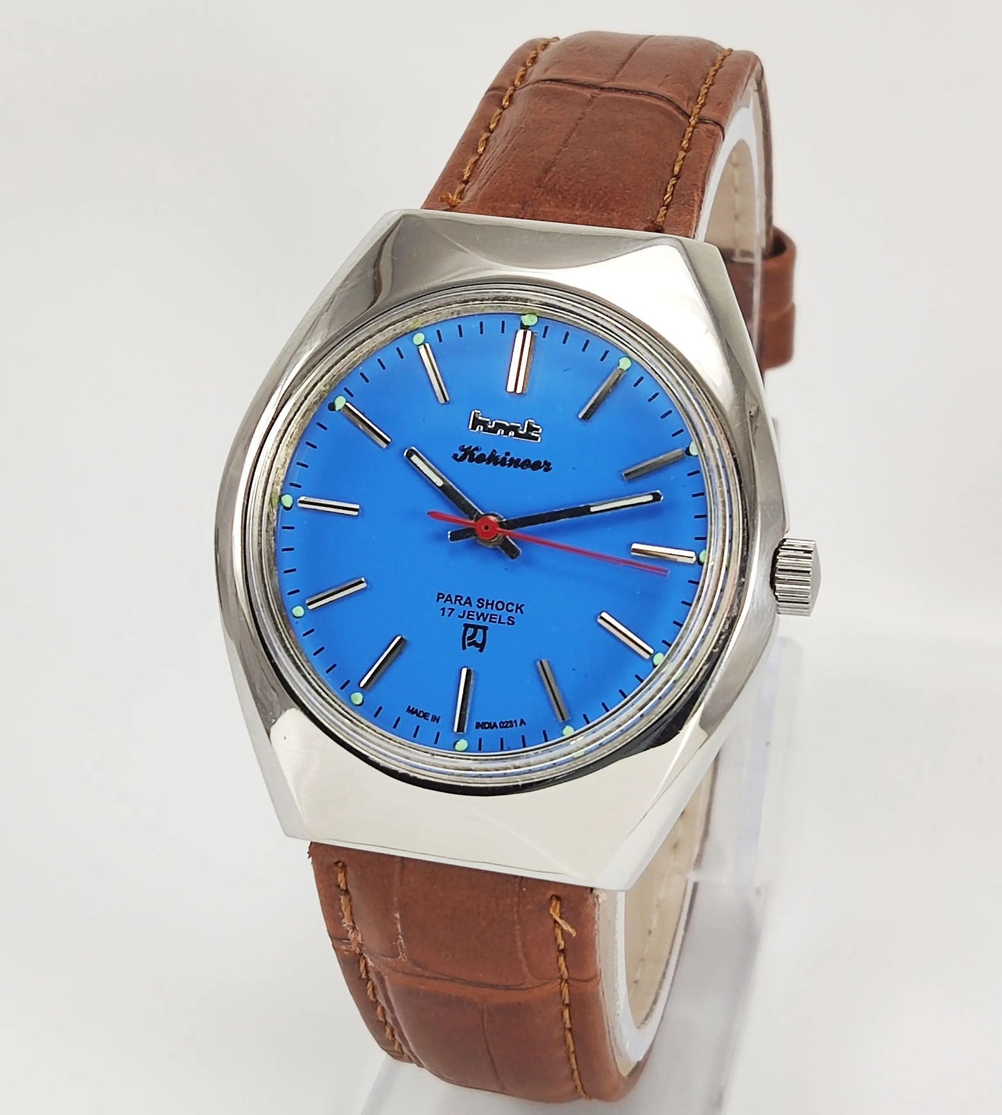 HMT Kohinoor Para Shock 17 Jewels Blue Dial Mechanical Hand winding Men's Wrist Watch - Discover-Diamonds