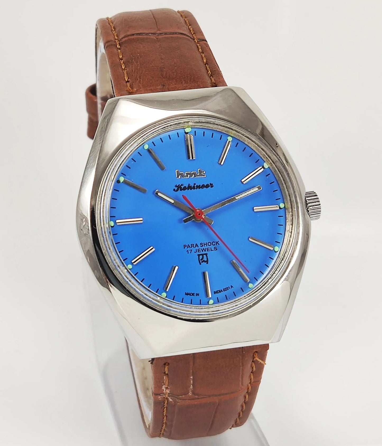 HMT Kohinoor Para Shock 17 Jewels Blue Dial Mechanical Hand winding Men's Wrist Watch - Discover-Diamonds