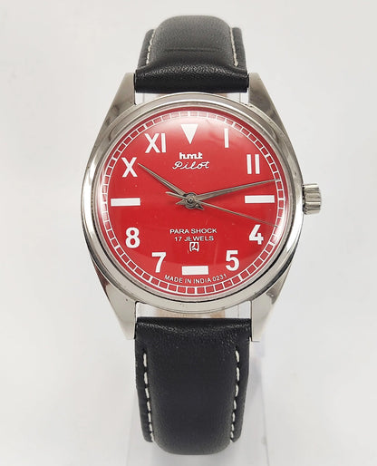 HMT Pilot Para Shock 17 Jewels Red Dial Mechanical Hand winding Men's Wrist Watch Discover-Diamonds