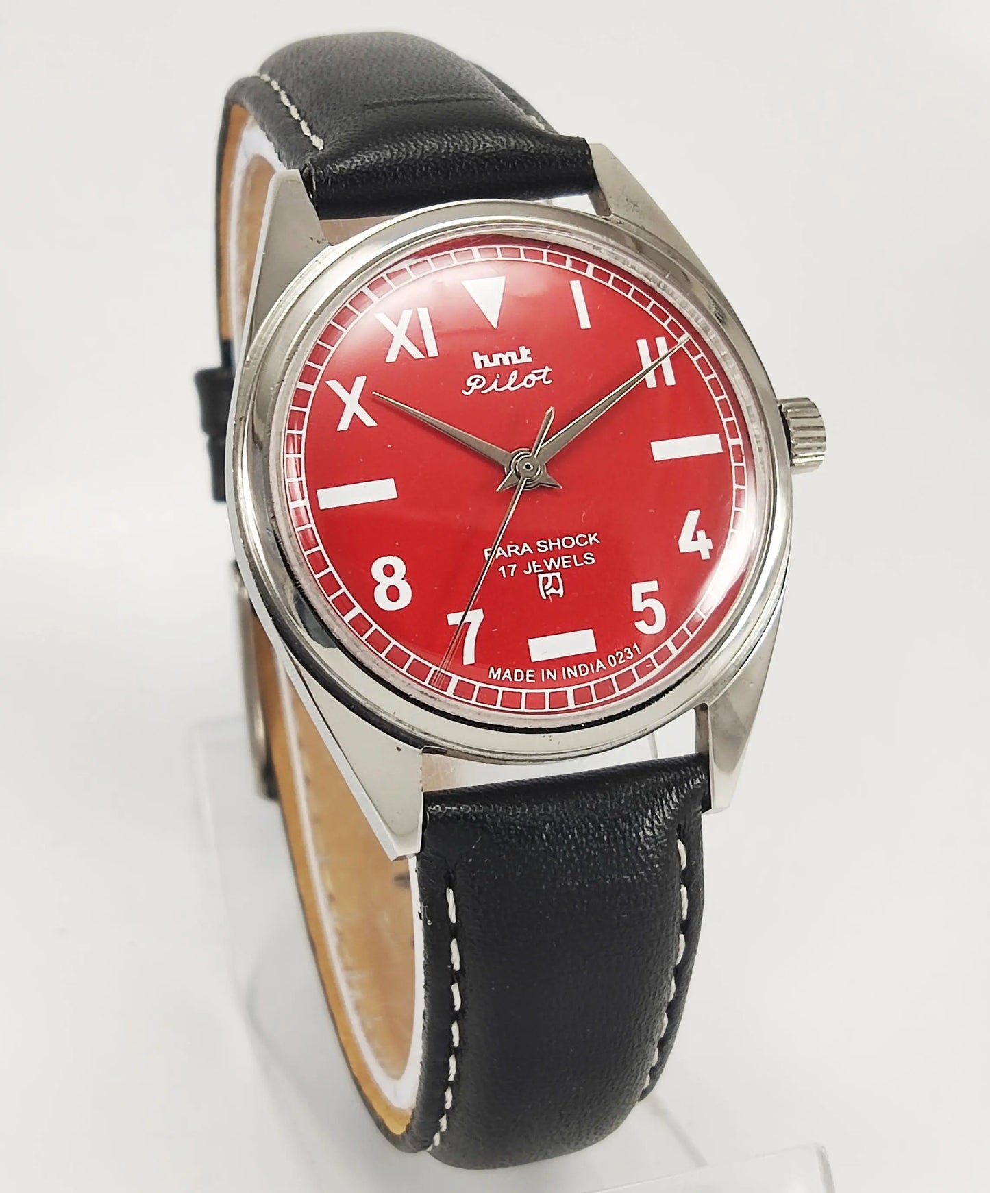 HMT Pilot Para Shock 17 Jewels Red Dial Mechanical Hand winding Men's Wrist Watch Discover-Diamonds