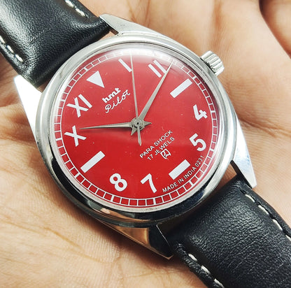 HMT Pilot Para Shock 17 Jewels Red Dial Mechanical Hand winding Men's Wrist Watch Discover-Diamonds