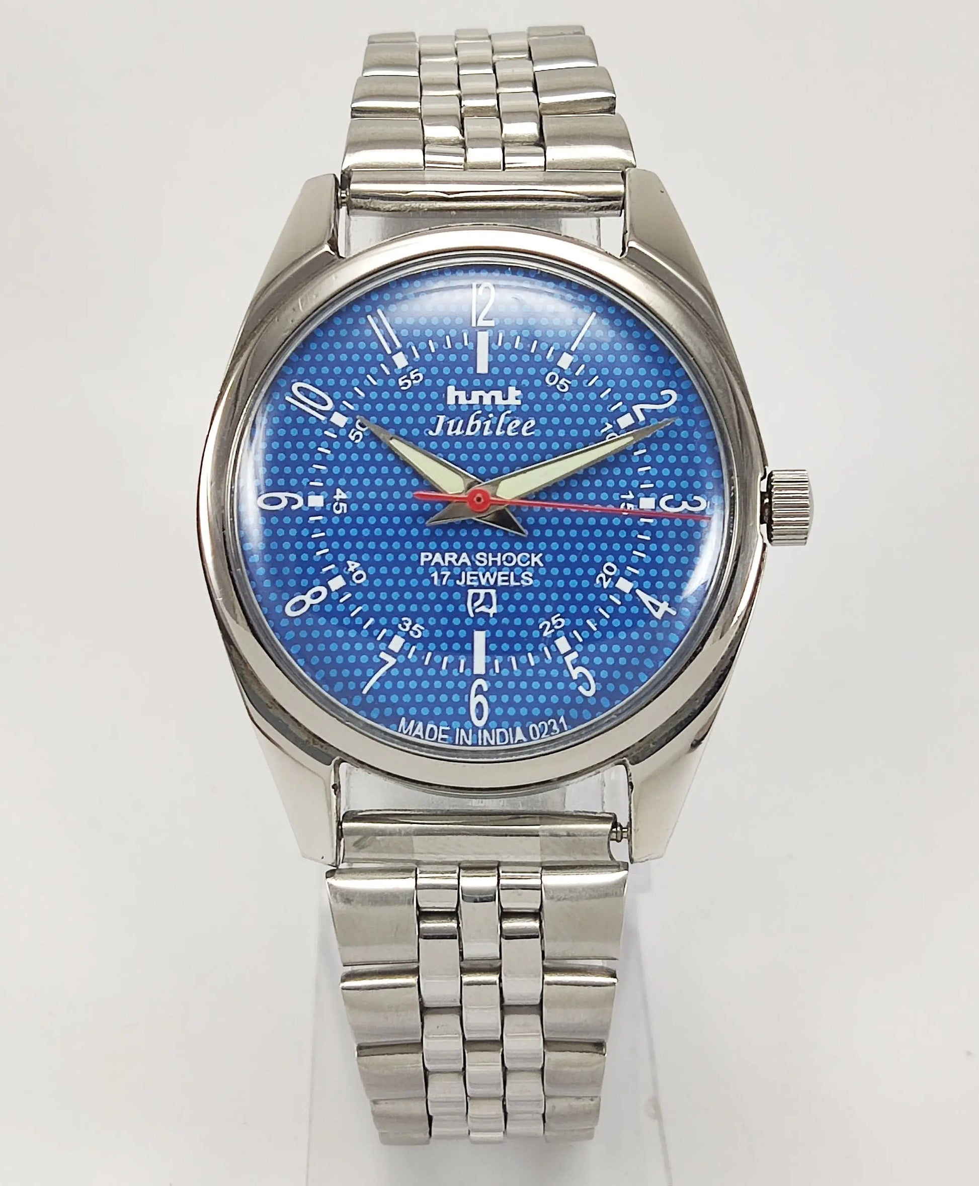 HMT Jubilee Para Shock 17 Jewels Blue Dial Mechanical Hand winding Men's Wrist Watch Discover-Diamonds