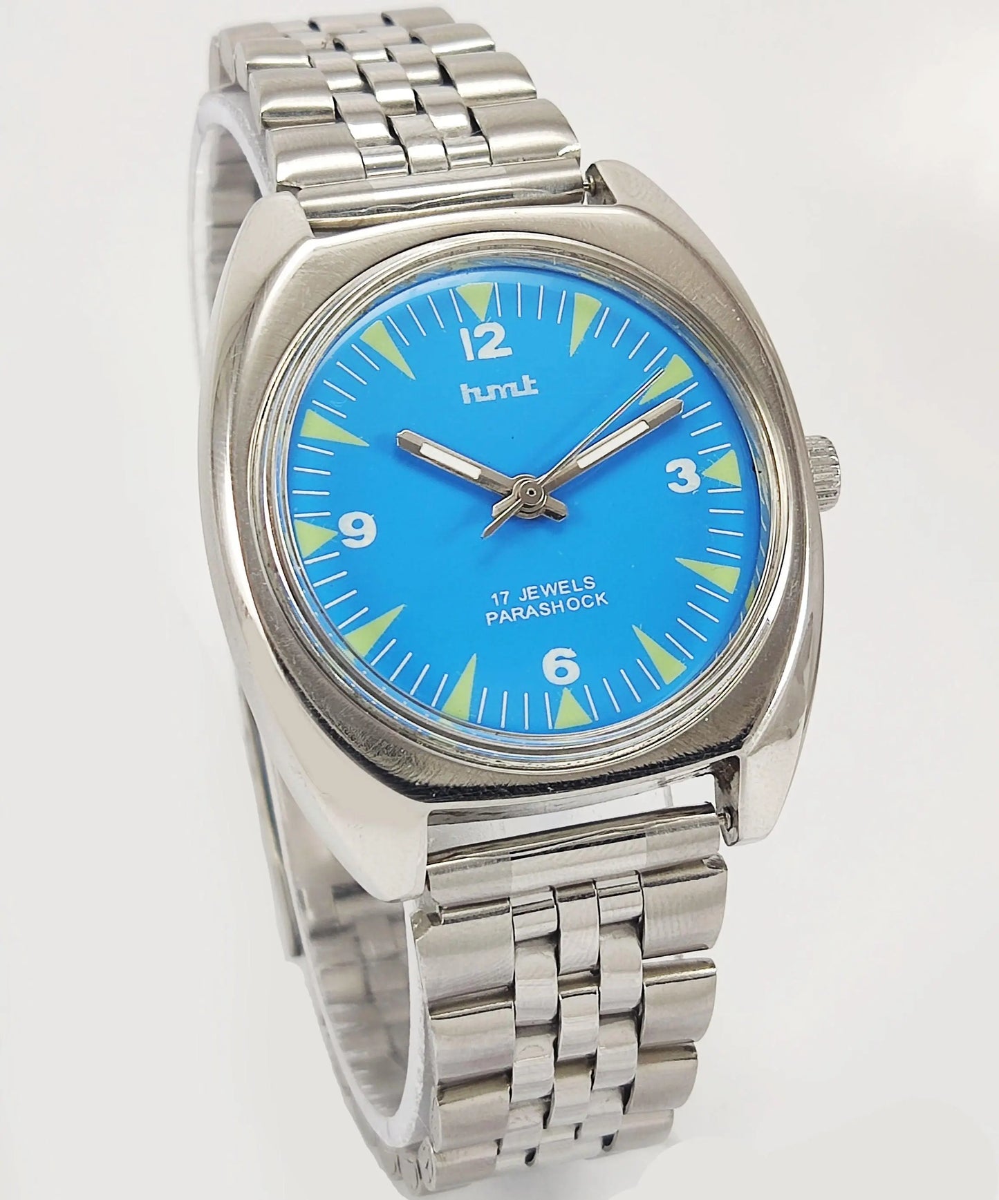 HMT Para Shock 17 Jewels Blue Dial Mechanical Hand winding Men's Wrist Watch - Discover-Diamonds