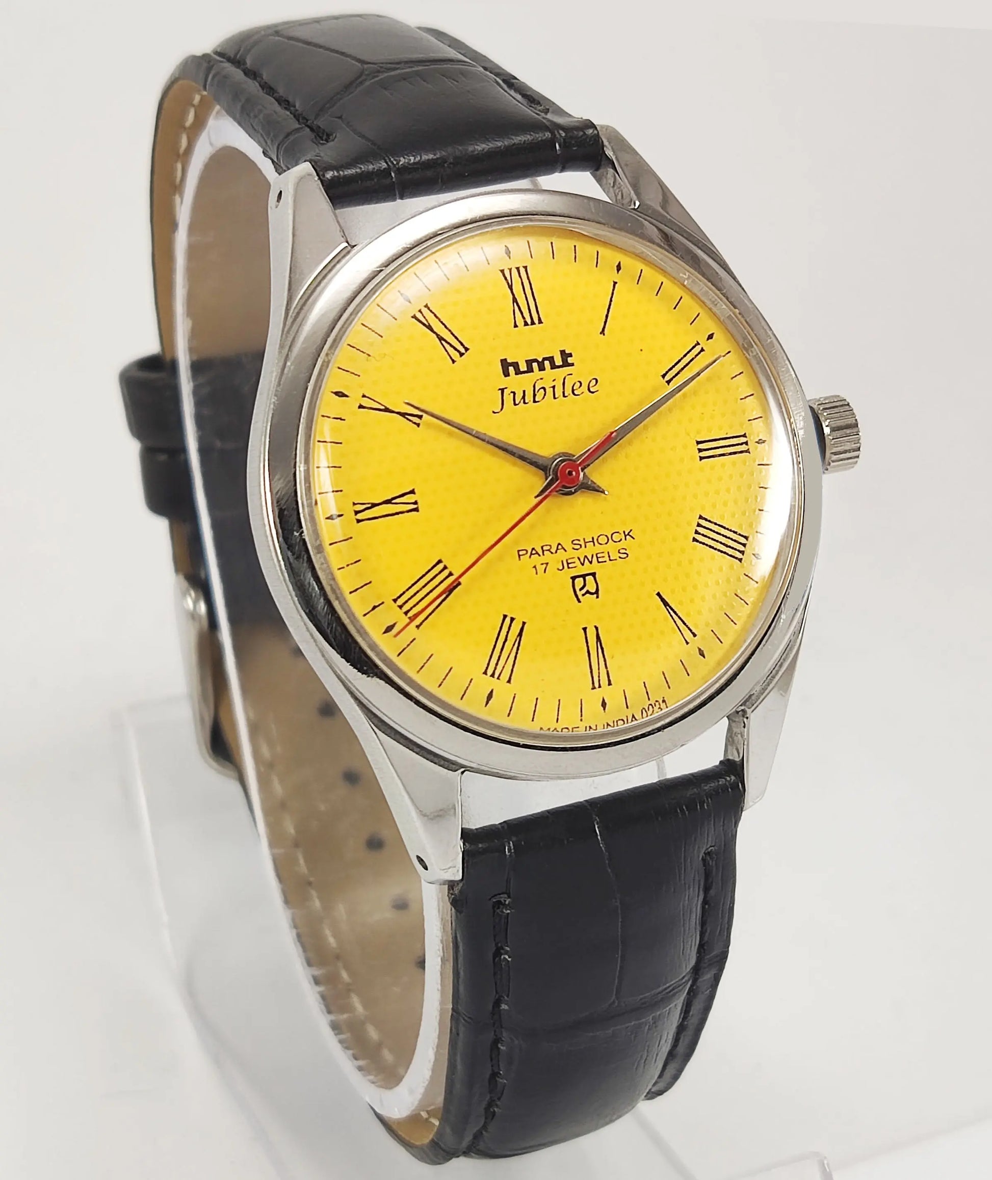 HMT Jubilee Para Shock 17 Jewels Yellow Dial Mechanical Hand winding Men's Wrist Watch Discover-Diamonds