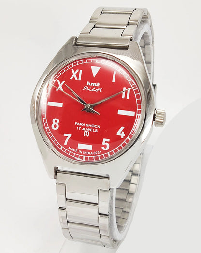 HMT Pilot Para Shock 17 Jewels Red Dial Mechanical Hand winding Men's Wrist Watch Discover-Diamonds