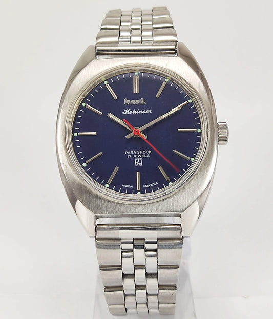 HMT Kohinoor Para Shock 17 Jewels Navy Blue Dial Mechanical Hand winding Men's Wrist Watch - Discover-Diamonds