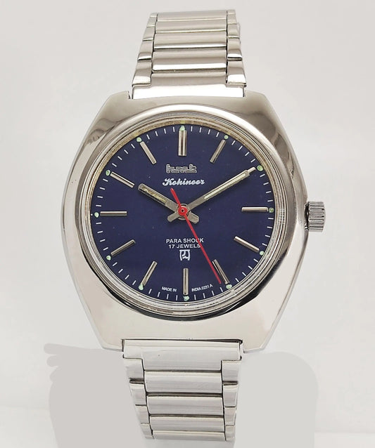 HMT Kohinoor Para Shock 17 Jewels Navy Blue Dial Mechanical Hand winding Men's Wrist Watch - Discover-Diamonds