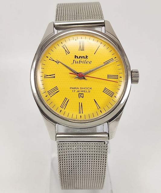 HMT Jubilee 17 Jewels Yellow Dial  Mechanical Hand winding Men's Wrist Watch - Discover-Diamonds