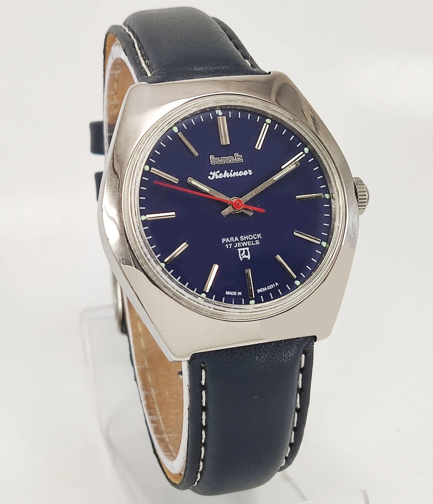 HMT Kohinoor Para Shock 17 Jewels Navy Blue Dial Mechanical Hand winding Men's Wrist Watch - Discover-Diamonds