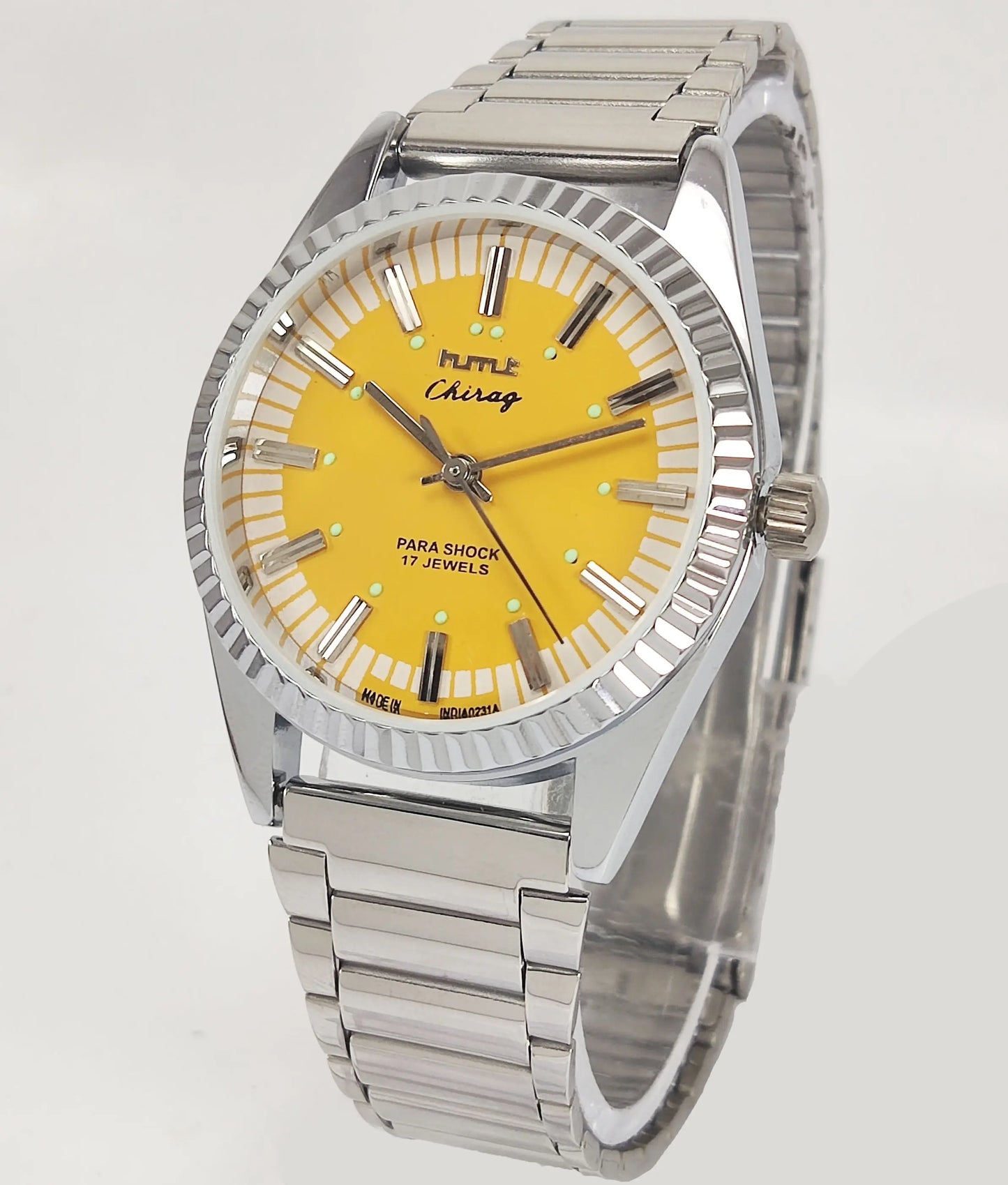 HMT Chirag Para Shock 17 Jewels Sun Yellow Dial Mechanical Hand winding Men's Wrist Watch Discover-Diamonds