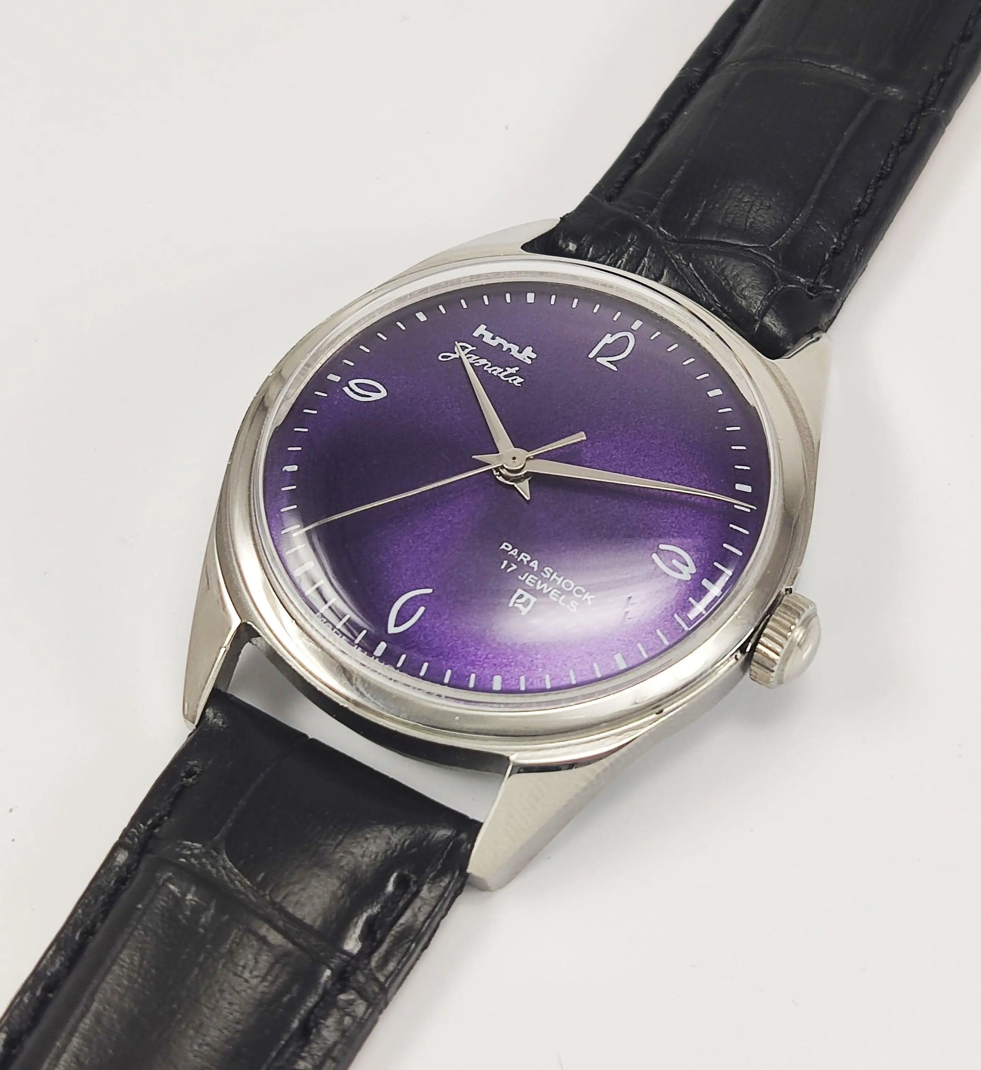 HMT Janata Para Shock 17 Jewels Purple Dial Mechanical Hand winding Men's Wrist Watch - Discover-Diamonds